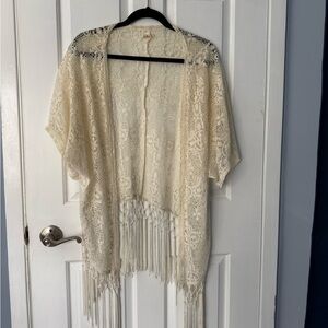 Hollister M (8-10) Boho Lace Fringe Kimono - Ivory / Cream